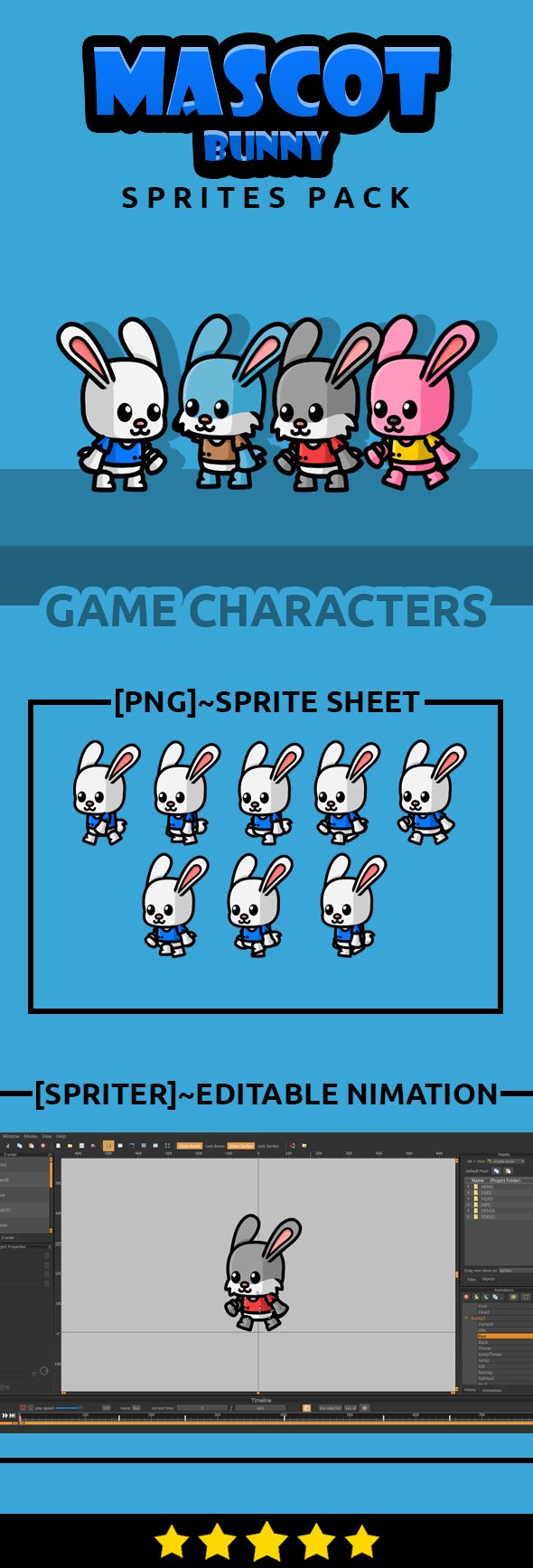 Mascot Bunny Game Sprites by Segel | Codester